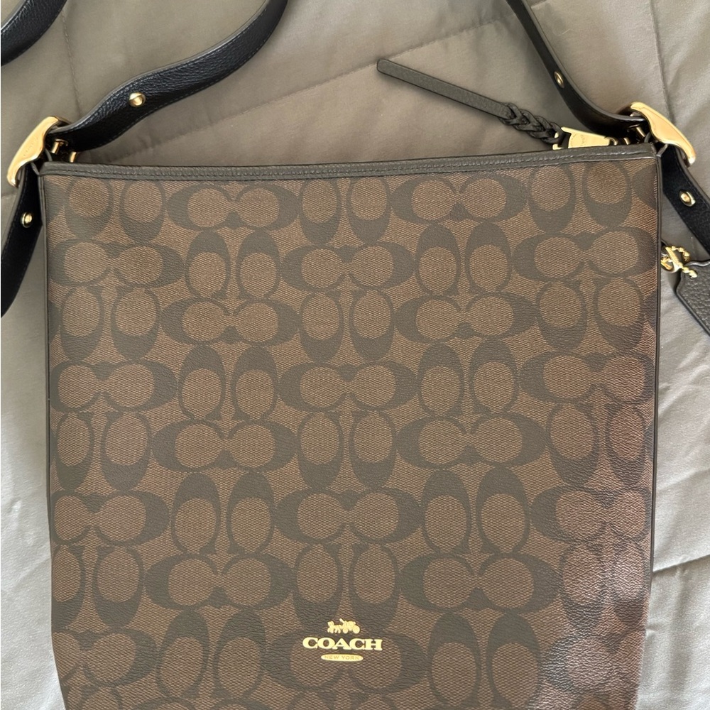 Coach Black and Brown Zip Signature Crossbody Bag
